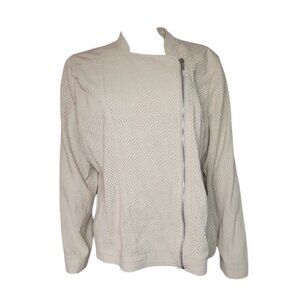 Chicos Jacket Size 3 Womens XL Solid Tan Moto Zip Long Sleeve Woven Neutral